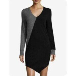 360 Cashmere Black and Gray Colorblock V-Neck Mini Dress